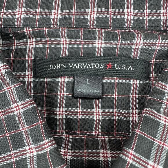 John Varvatos Shirt Mens Large Black Red White Checkered Plaid Dress Twill EUC - Picture 2 of 8